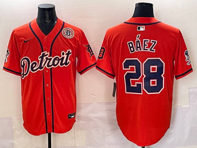 Men 2025 Detroit Tigers #28 Baez Orange Nike MLB Jersey style 06->detroit tigers->MLB Jersey